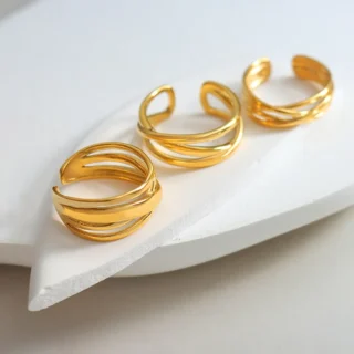 French Overlapping Geometric Ring Multilayer Stainless Steel Ring