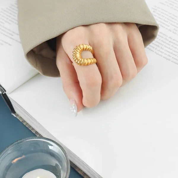High Quality Cheap Threaded Ring Stainless Steel Gold Plated Irregular Geometric Opening Ring Jewelry - Image 5