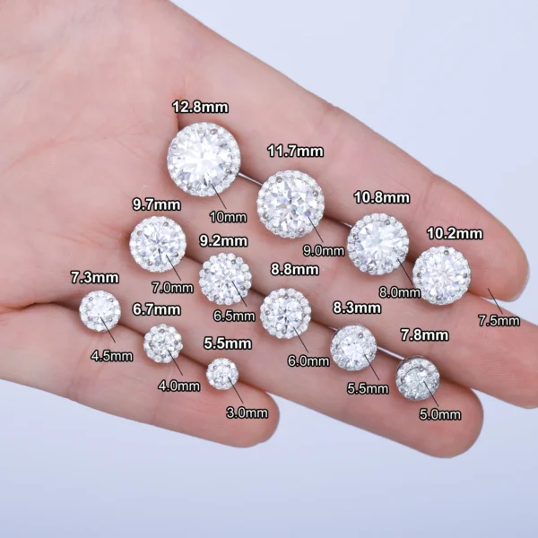 Fine Jewelry Screw Back Women Luxury Gold Plated 925 Sterling Silver Iced Out VVS Moissanite Diamond Halo Stud Earrings for Men - Image 2