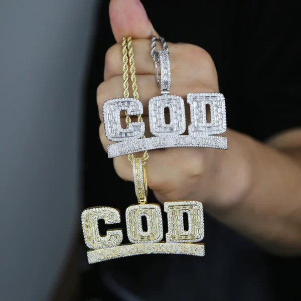 New Arrived Iced Out Bling CZ Letter Cash on Delivery COD Pendant Necklace Silver Gold Plated Men Hip Hop Jewelry - Image 5