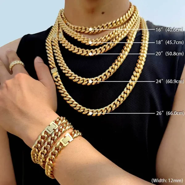 HipHop Jewelry 316L 18k Gold Plated Stainless Steel Wholesale Necklace Bracelet for Men Women Cuban Link Chain - Image 3