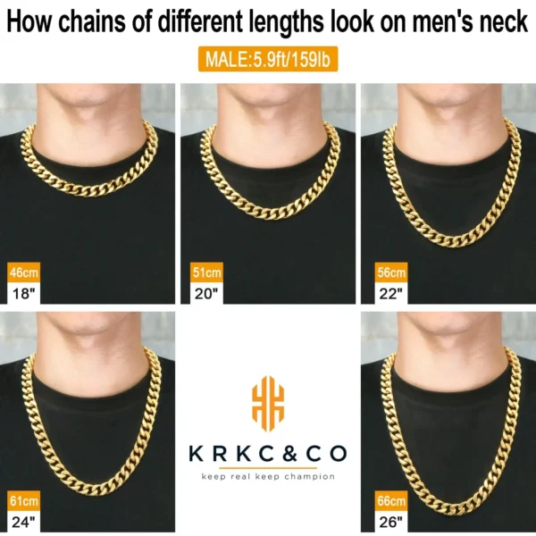 KRKC Wholesale Hip Hop Jewelry 12mm 14mm 18K Gold Plated Stainless Steel Miami Cuban Link Necklace Mens Chains - Image 5