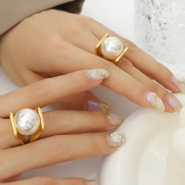 Wholesale High Quality Imitation Pearl Personality Design Unique Style Ring Stainless Steel Jewelry Ring - Image 5