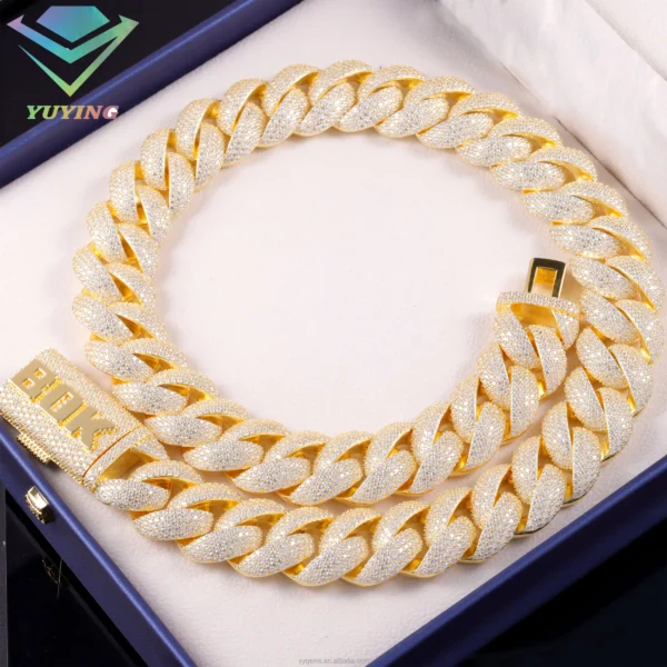 Luxury Iced Out Diamond Necklace 22mm Wide 18k Gold Plated Heavy Silver VVS Moissanite Cuban Link Chain for Mens Jewelry - Image 4