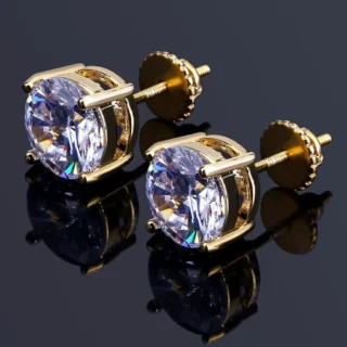 Gold/Silver Color Plated Iced Out Micro Pave Big CZ Stone Stud Earring Hip Hop Rock Jewelry Earrings for Male Female Gifts