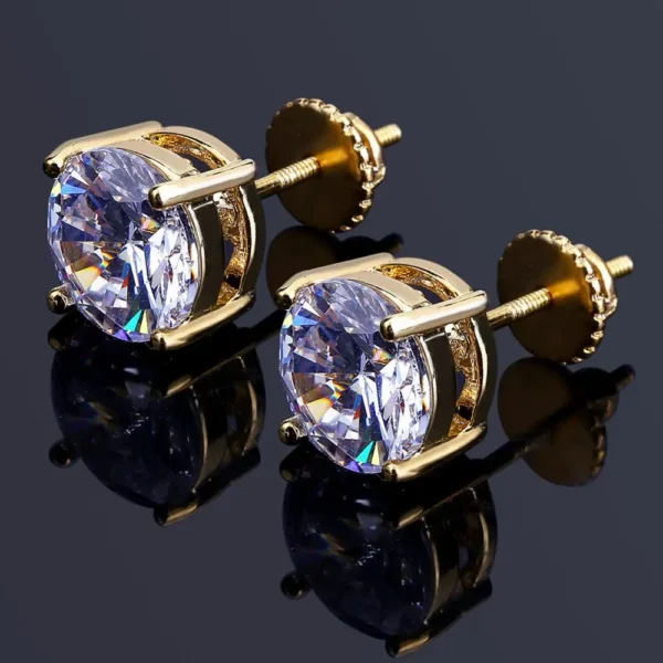 Gold/Silver Color Plated Iced Out Micro Pave Big CZ Stone Stud Earring Hip Hop Rock Jewelry Earrings for Male Female Gifts
