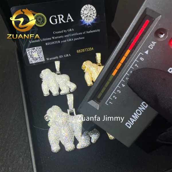 Unique Design Pass Diamond Tester Hip Hop Pendant Jewelry 925 Sterling Silver VVS1 Moissanite Diamond Gorilla Pendant Necklace - Image 2