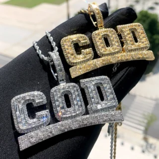 High Quality in Stock Micro Pave Round Rectangle 5A CZ Iced Out Shiny COD Cash on Delivery Hip Hop Letter Pendant Necklace