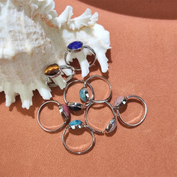 Manufacturer Customize Faceted Pear Tiger Eye Sunstone Healing Adjustable Tear Drop Gemstone Natural Stone Apatite Rings Jewelry - Image 2