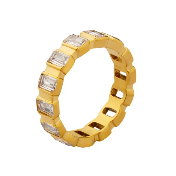 China Manufacturer Customized Full Diamond Zirconia Stainless Steel 18k Gold Plated Rings - Image 6
