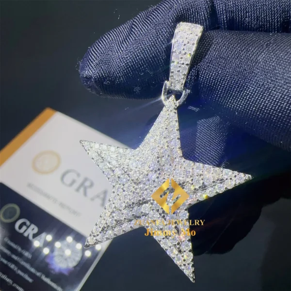 Bulk Stock Iced Out Shining Jewellery Hip Hop Pendant 925 Silver White Gold VVS1 Moissanite Diamond Five Star Pendant - Image 4