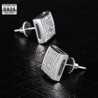 KRKC 14k Gold Jewelry Factory Wholesale New Style Bling CZ 925 Sterling Silver Micro Pave Gold 3D Square Zircon Stud Earrings
