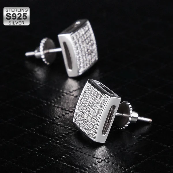 KRKC 14k Gold Jewelry Factory Wholesale New Style Bling CZ 925 Sterling Silver Micro Pave Gold 3D Square Zircon Stud Earrings