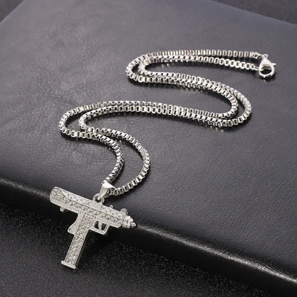 Fashion Uzi Gun Pendant Necklace Gold Silver Full Crystal Bling Chain Hip Hop Cyclist Accessories Male Necklace Jewelry - Image 5