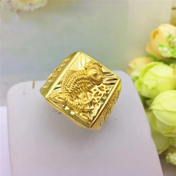 Dropshipping Luxury Gold 14K Ring for Men Wedding Anniversary Jewelry Delicate Lucky Hand Rings for Man Male Birthday Gifts - Image 4