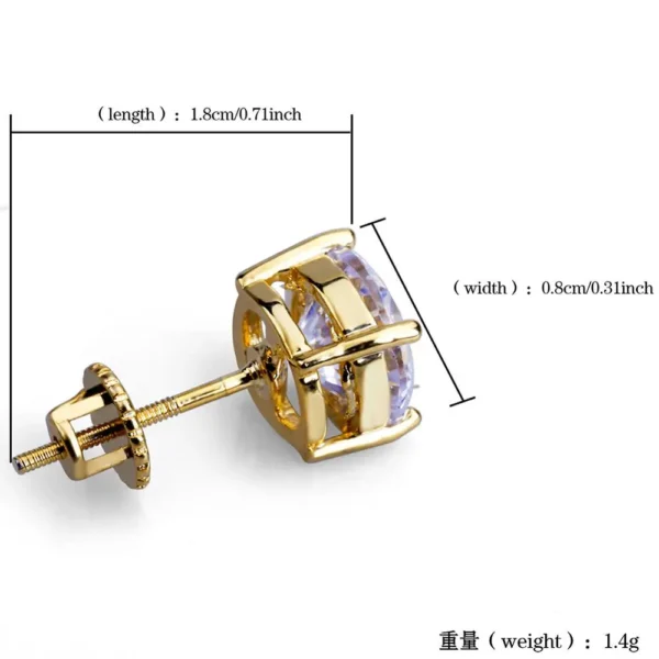 Gold/Silver Color Plated Iced Out Micro Pave Big CZ Stone Stud Earring Hip Hop Rock Jewelry Earrings for Male Female Gifts - Image 4