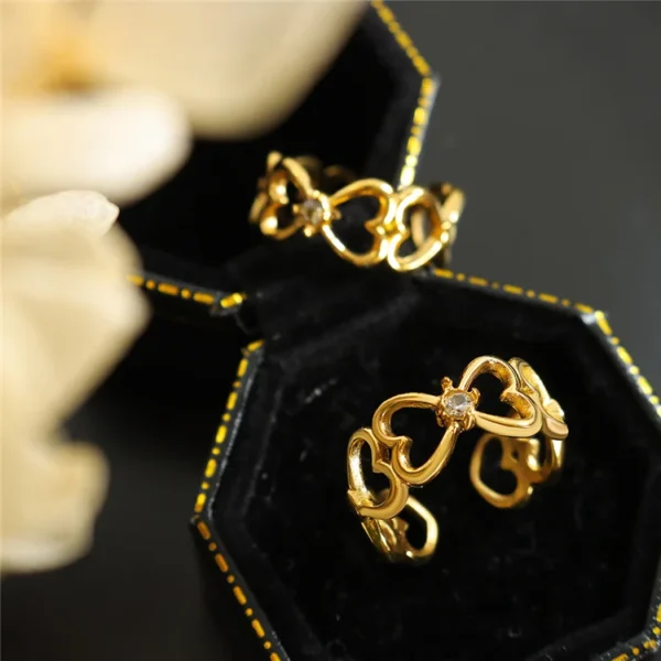 Factory Bulk Supply Customizable Aesthetic Stainless Steel Jewelry Ring 18K Gold Plated Zircon Design Wholesale Adjustable - Image 2