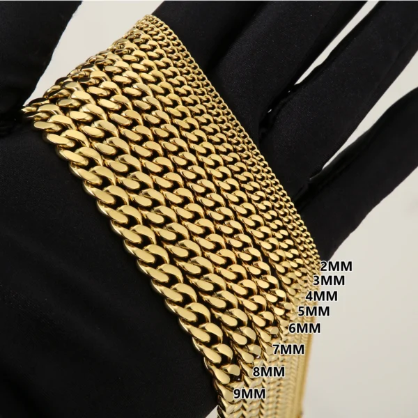 8mm 6mm 5mm 3mm Miami Cuban 14K Real Gold Plating Necklace Man Stainless Steel Hip Hop Jewelry Curb Link Chain for MEN Women - Image 6