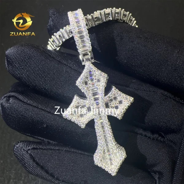 Unique Design Pass Diamond Tester Hip Hop Pendant Jewelry 925 Sterling Silver VVS1 Moissanite Diamond Cross Pendant Necklace - Image 3