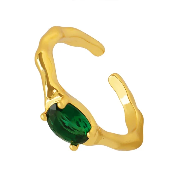 Personalized Emerald Oval Zircon Couple Ring 18K Gold Plated Brass Band Trendy Design for Engagement and Party Gift - Image 6