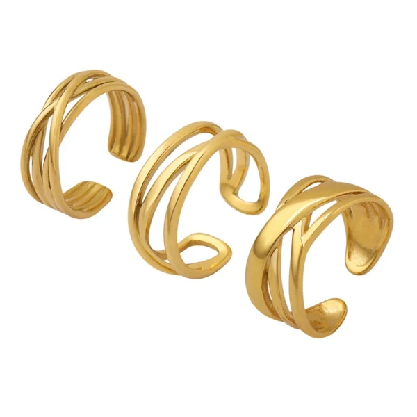French Overlapping Geometric Ring Multilayer Stainless Steel Ring - Image 6