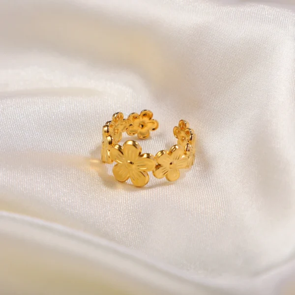 18k Gold PVD Plated Waterproof Finger Jewelry for Women Wedding Gift Exquisite Stainless Steel Flower Adjustable Opening Rings - Image 5