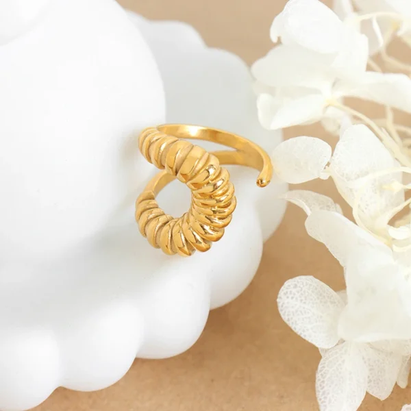 High Quality Cheap Threaded Ring Stainless Steel Gold Plated Irregular Geometric Opening Ring Jewelry - Image 2
