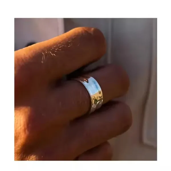 EManco 18K Gold  Stainless Steel Water Ripple Effect Rings for Man Customized White Gold Open Ring Support Drop Shipping MAN008 - Image 3