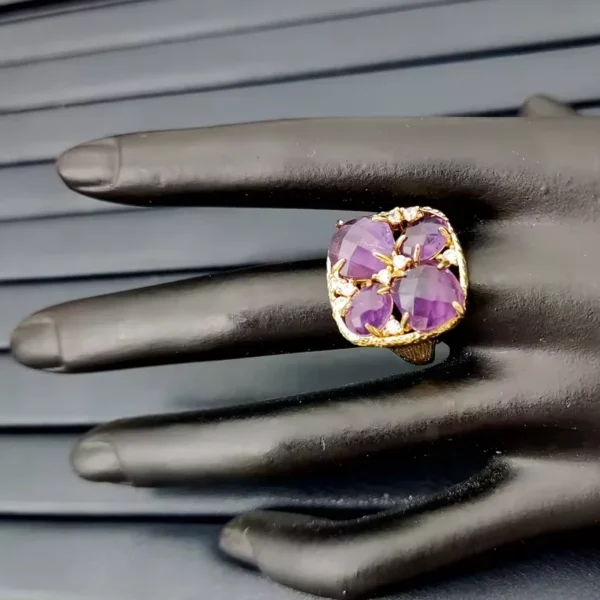 Fashion Amethyst Crystal Quartz Design Turquoise Cz Pave Rings Wholesale Adjustable Stones Gold Ring Amazonite Jewlery for Women - Image 6
