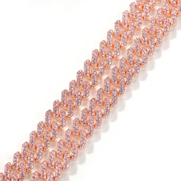12mm Pink Cuban Chain Iced Out Rhinestone Zinc Alloy Rose Gold Plating Miami Cuban Link Chain Necklace Wholesale Jewelry - Image 2