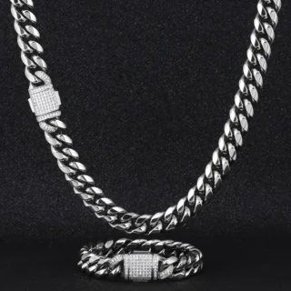 KRKC 14k 18k Gold Plated Stainless Steel Iced Out Diamond Buckle Hip Hop Jewelry Cuban Chain Necklace Men Miami Cuban Link Chain