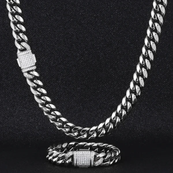 KRKC 14k 18k Gold Plated Stainless Steel Iced Out Diamond Buckle Hip Hop Jewelry Cuban Chain Necklace Men Miami Cuban Link Chain