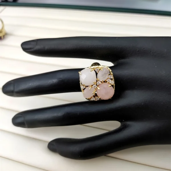 Fashion Amethyst Crystal Quartz Design Turquoise Cz Pave Rings Wholesale Adjustable Stones Gold Ring Amazonite Jewlery for Women - Image 3