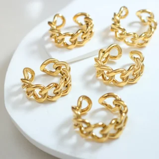Free Design Colorfast Trendy Metal Chain Ring Open Ring Stainless Steel Jewelry