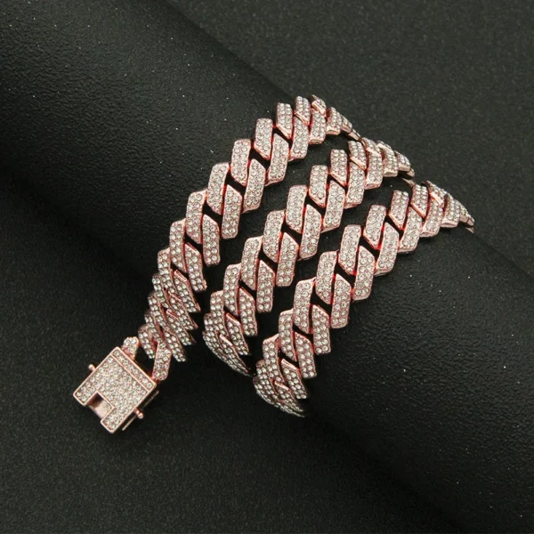 Wholesale 12mm Gold Cuban Link Chain Crystal Rhinestone Rose Gold Plating Miami Cuban Link Chain Necklace Chains for Men Jewelry - Image 3