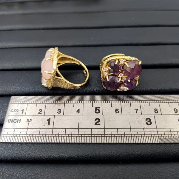 Fashion Amethyst Crystal Quartz Design Turquoise Cz Pave Rings Wholesale Adjustable Stones Gold Ring Amazonite Jewlery for Women - Image 4