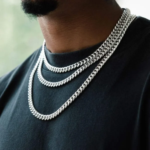 Men's Stainless Steel 18K Gold Filled Cuban Chain Necklace New Design with Safe Lock Hip Hop Style Silver Link Chain - Image 2