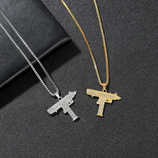 Fashion Uzi Gun Pendant Necklace Gold Silver Full Crystal Bling Chain Hip Hop Cyclist Accessories Male Necklace Jewelry - Image 3