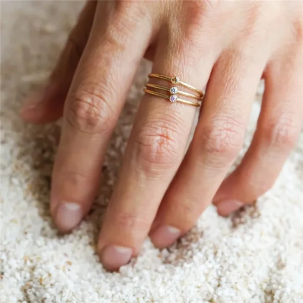 14K Gold Filled Zircon Rings Minimalist Jewelry Thin CZ Diamond Birthstone Band Rings Sparkle Stack Ring for Women - Image 4