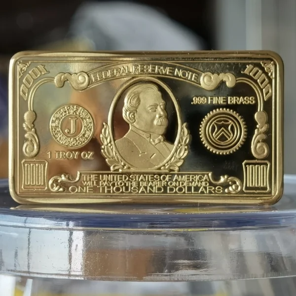 Brass Engraving 1 oz 999 Fine Brass Bullion $1000 USA Money Dollar Bill Bars B45B - Image 3