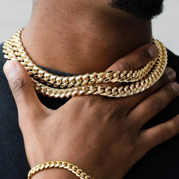 Men's Stainless Steel 18K Gold Filled Cuban Chain Necklace New Design with Safe Lock Hip Hop Style Silver Link Chain - Image 6