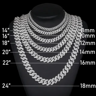 High Quality Cubana Hip Hop Jewelry 6-20mm 925 Sterling Silver VVS Moissanite Diamond Iced Out Cuban Link Chain Necklace for Men
