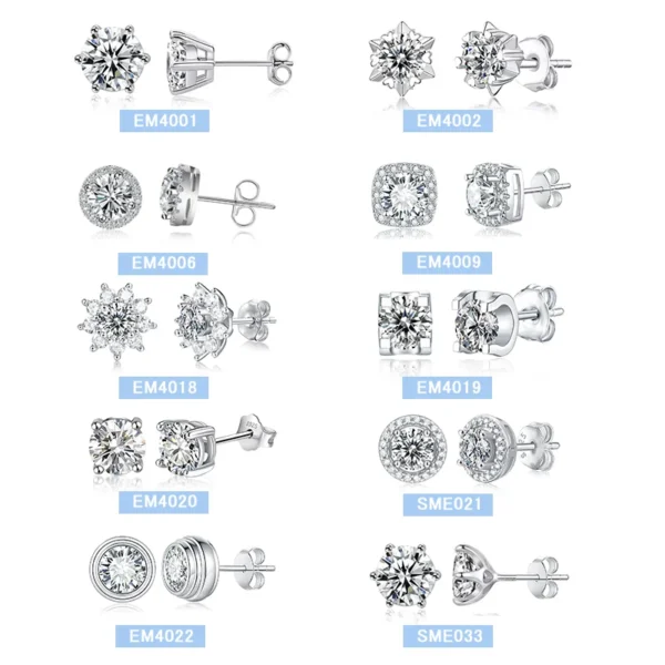 DEF VVS Claw Set halo Classic Moissanite Studs Round Cut Loose Gemstones S925 Sterling Silver Ladies Moissanite Earrings - Image 2