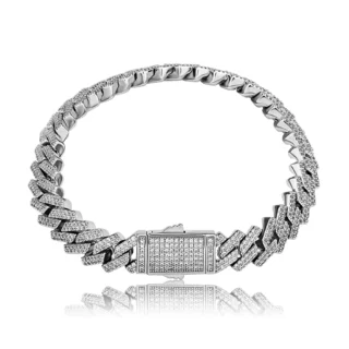 2021 Luxury 10mm Silver Gold Blue Cuban Link Chain Hip Hop Jewelry Cuban Bracelet