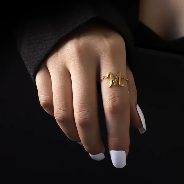 Hot Sale Factory Direct Gold Plated Stainless Steel Letter M Design Initial Rings Jewelry Rings With Charms for Women - Image 2