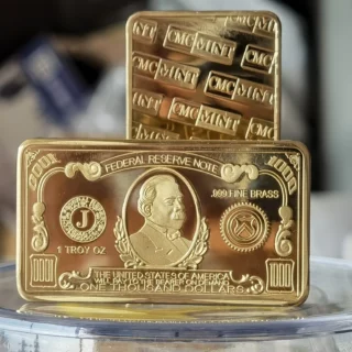 Brass Engraving 1 oz 999 Fine Brass Bullion $1000 USA Money Dollar Bill Bars B45B
