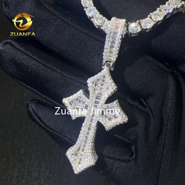 Unique Design Pass Diamond Tester Hip Hop Pendant Jewelry 925 Sterling Silver VVS1 Moissanite Diamond Cross Pendant Necklace - Image 2