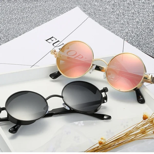 Fashion Style Vintage Round Steam Punk Sunglasses Men's Spring Metal Steampunk Mirror Sun Glasses for Men Women