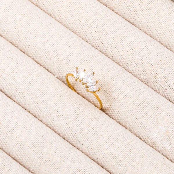 High End PVD 18K Gold Plated Crown 5 Zirconia Dainty Stainless Steel Finger Ring Trendy Unisex Party Gift for Women - Image 4