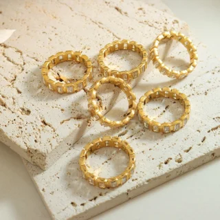 China Manufacturer Customized Full Diamond Zirconia Stainless Steel 18k Gold Plated Rings